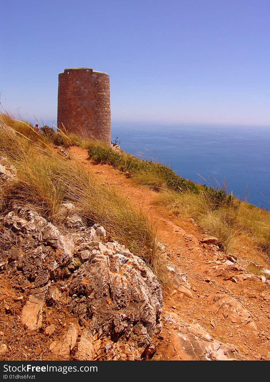 Old tower seaside in Spain. Mediterranean.