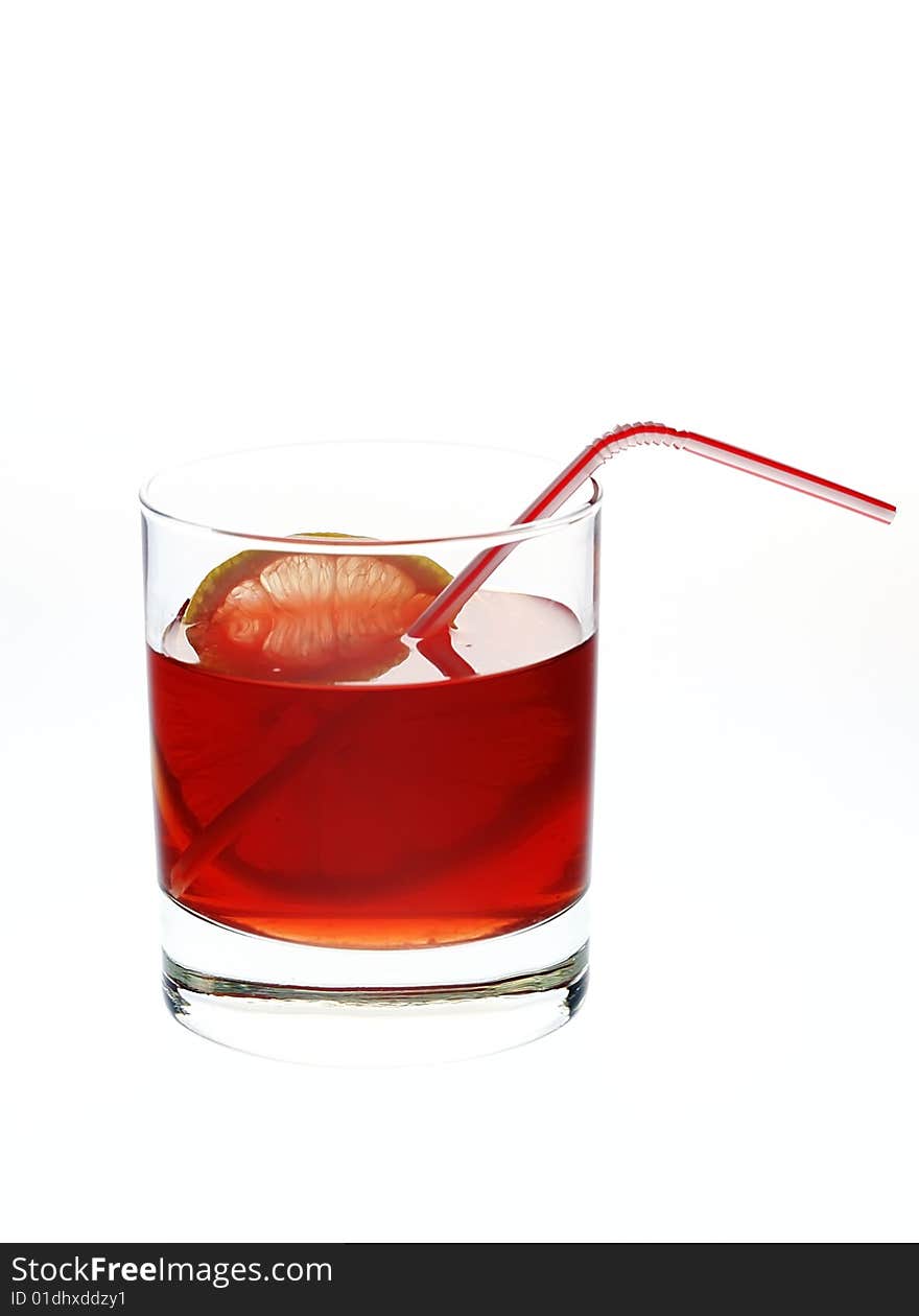 Red tea with a lemon isolated on a white background