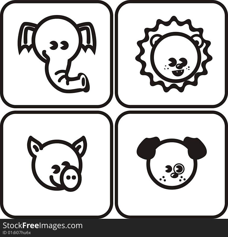 Little funny animal's heads graphic illustration