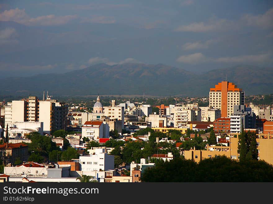 Beautiful evening landscape over the city in Argentina