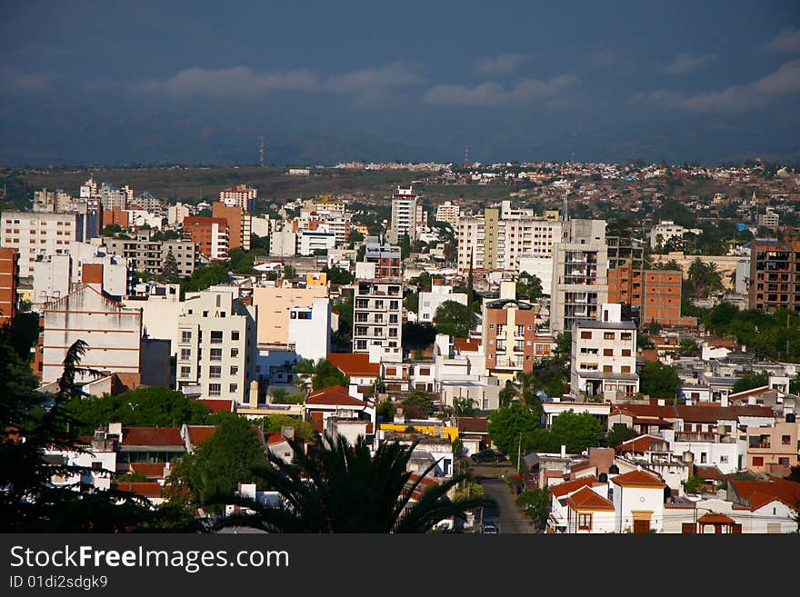 Beautiful evening landscape over the city in Argentina