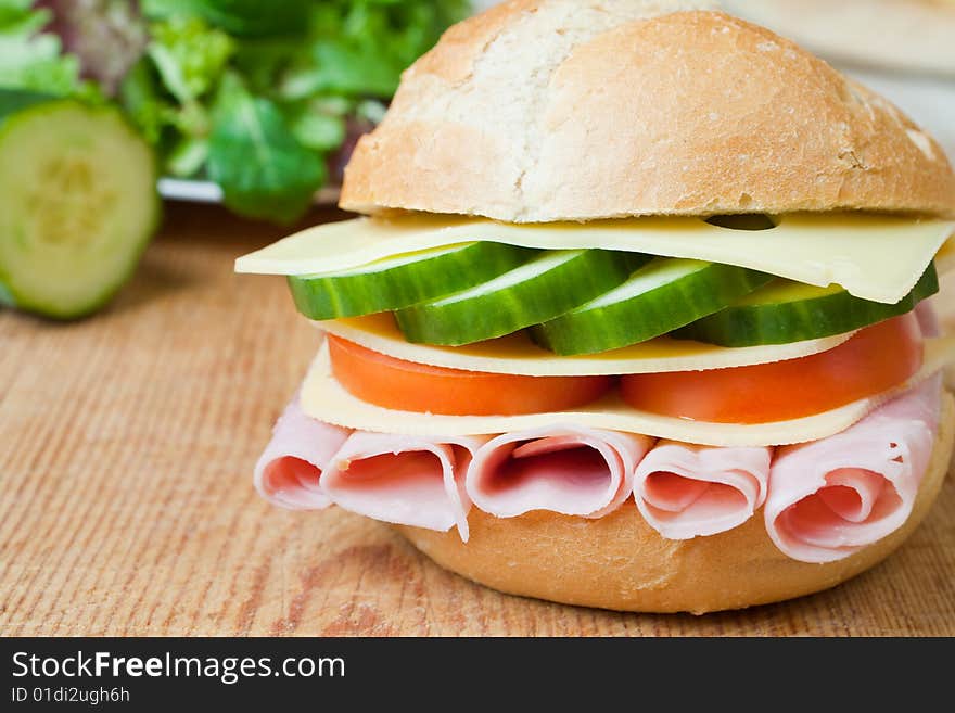 Delicious Ham, Cheese And Salad Sandwich