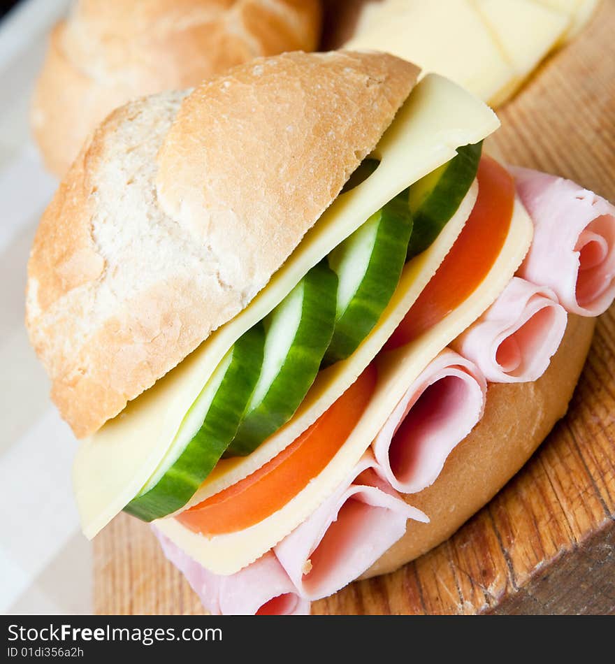 Delicious Ham, Cheese And Salad Sandwich