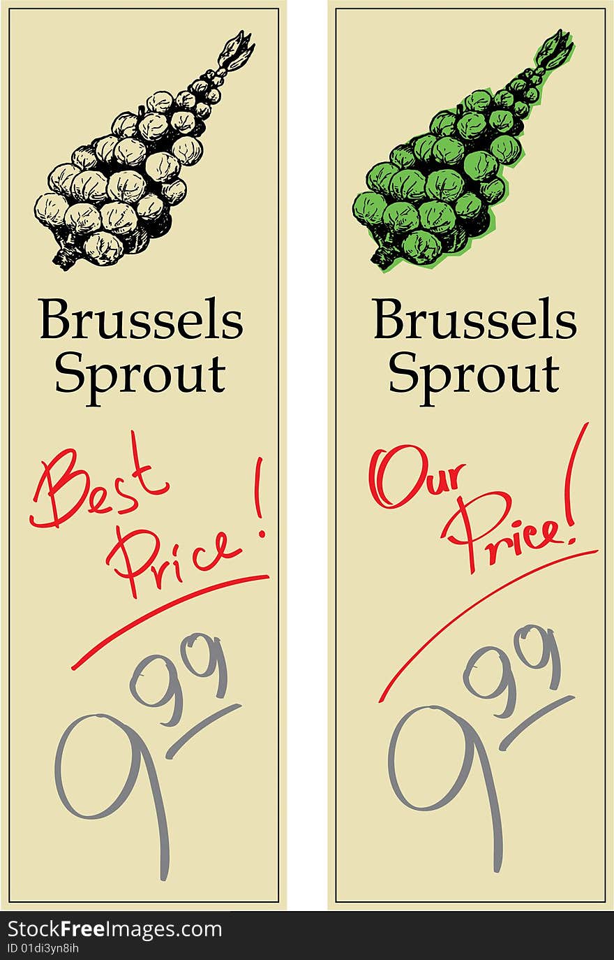 Brussels Sprouts - Two Price Tags with Vintage Effect