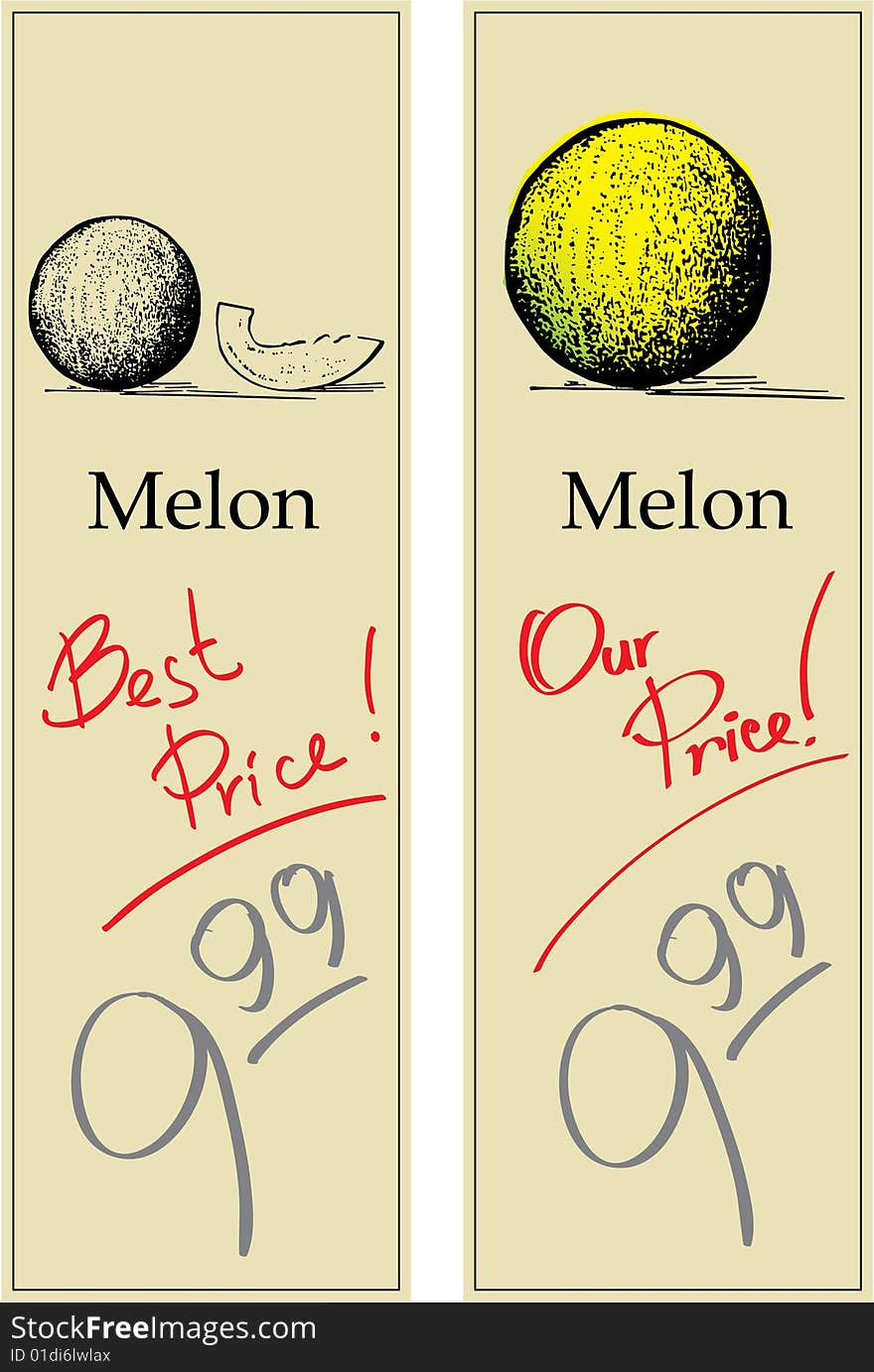 Melon - Two Price Tags with Vintage Effect