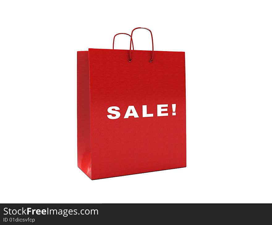 3d illustration of red paper shopping bag over white background