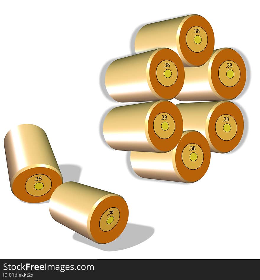 38 caliber shell casings in 3d illustration