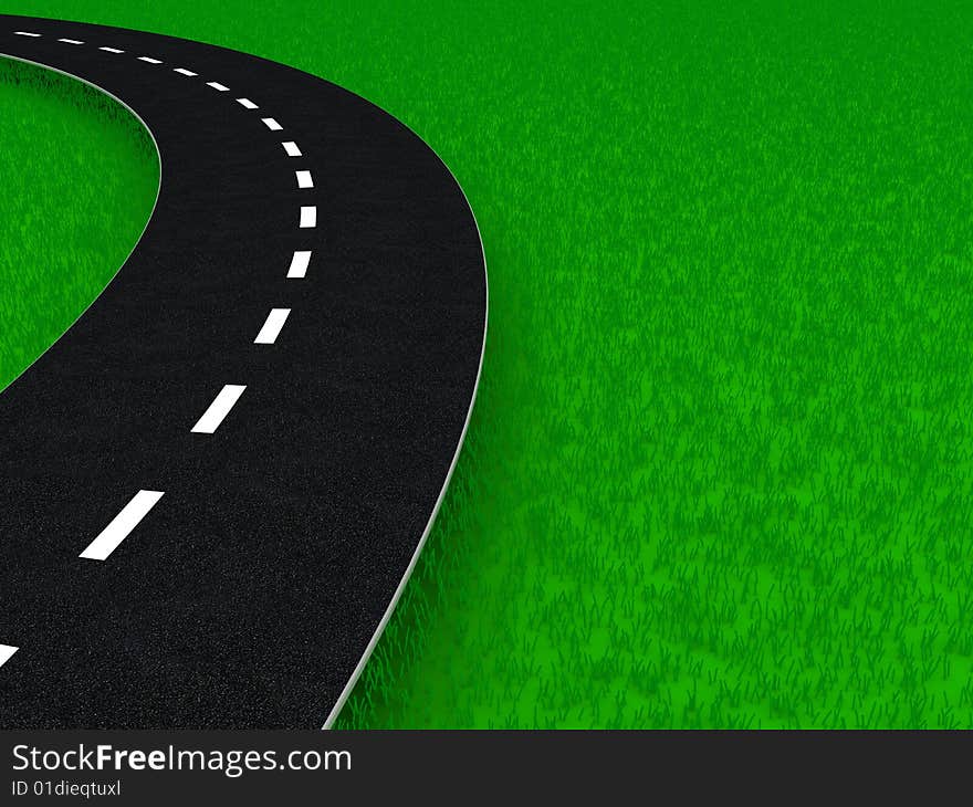 3d illustration of background with grass and road on it. 3d illustration of background with grass and road on it