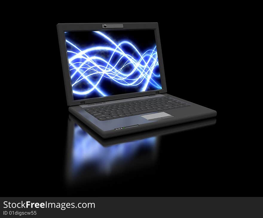 3d illustration of laptop computer over black background