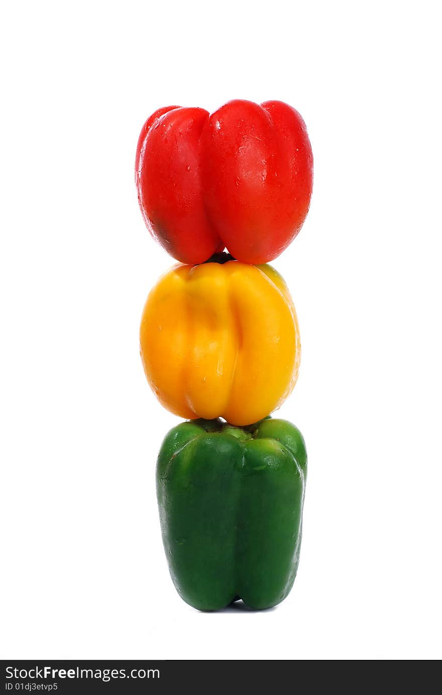 Three capsicums showing a traffic light configoration