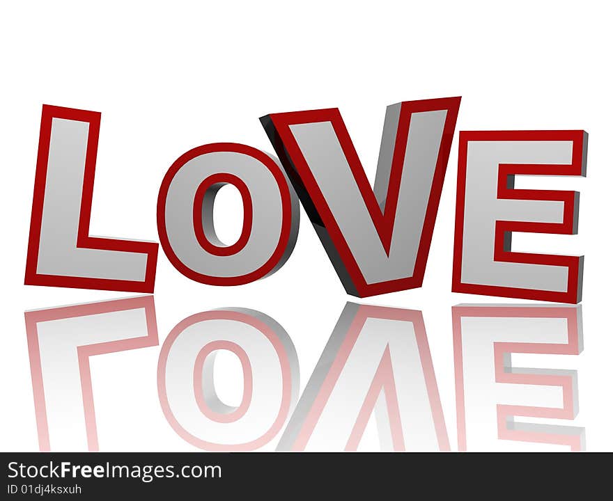 3d colour letters in red and grey, text - Love, isolated with reflection. 3d colour letters in red and grey, text - Love, isolated with reflection