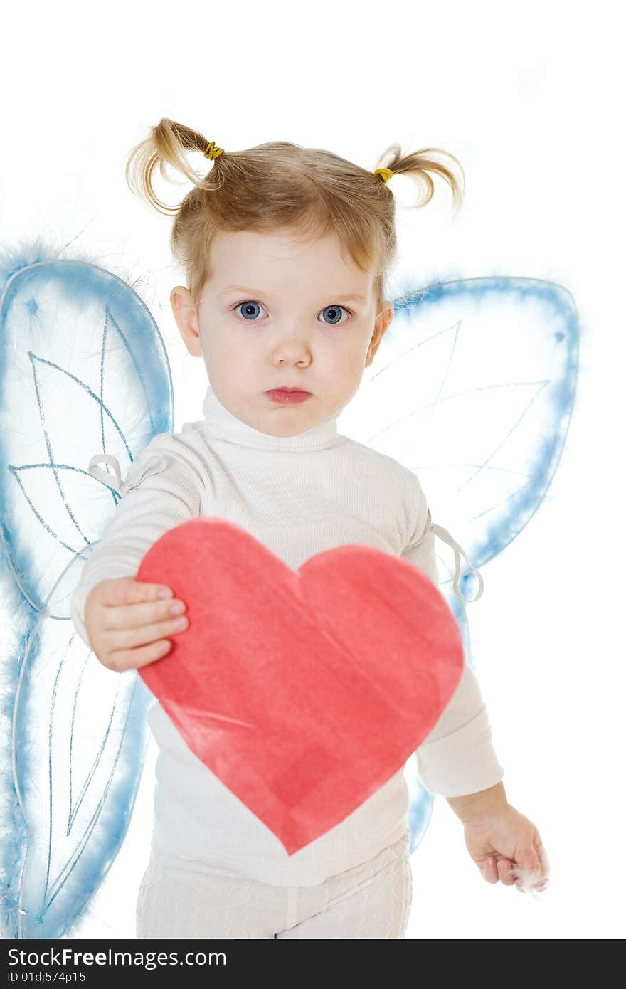 Stock photo: an image of a little cupid with a red heart