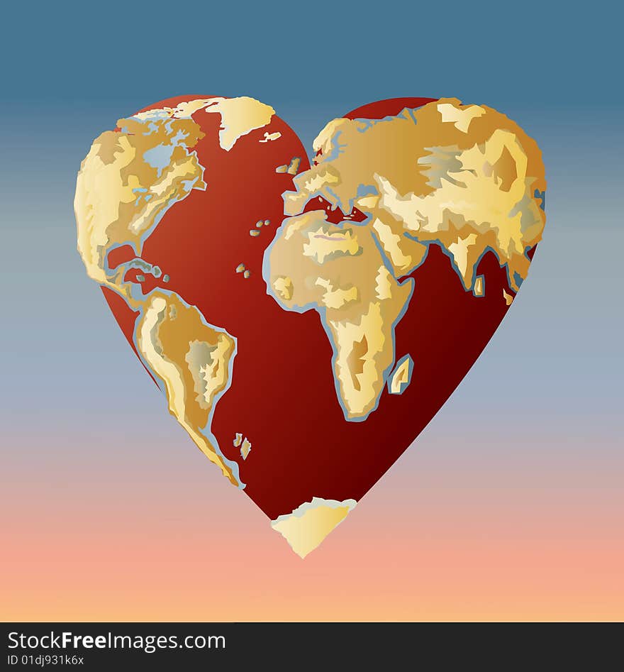 The earth in the shape of a heart. The earth in the shape of a heart