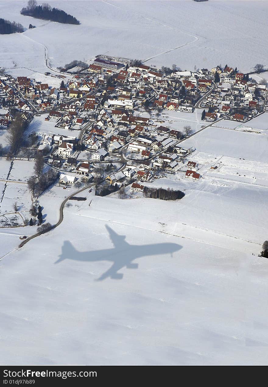 Shadow of a airplane just before landing at the airport. Shadow of a airplane just before landing at the airport.