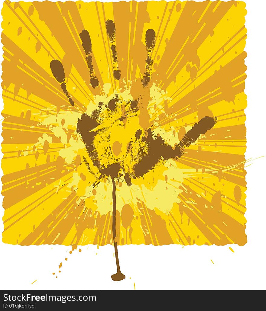 Yellow grunge background with imprint of hand