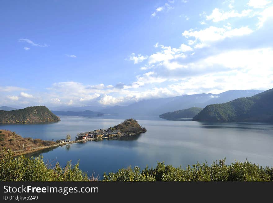 Lake-Lugu charming beautiful scenery in autumn