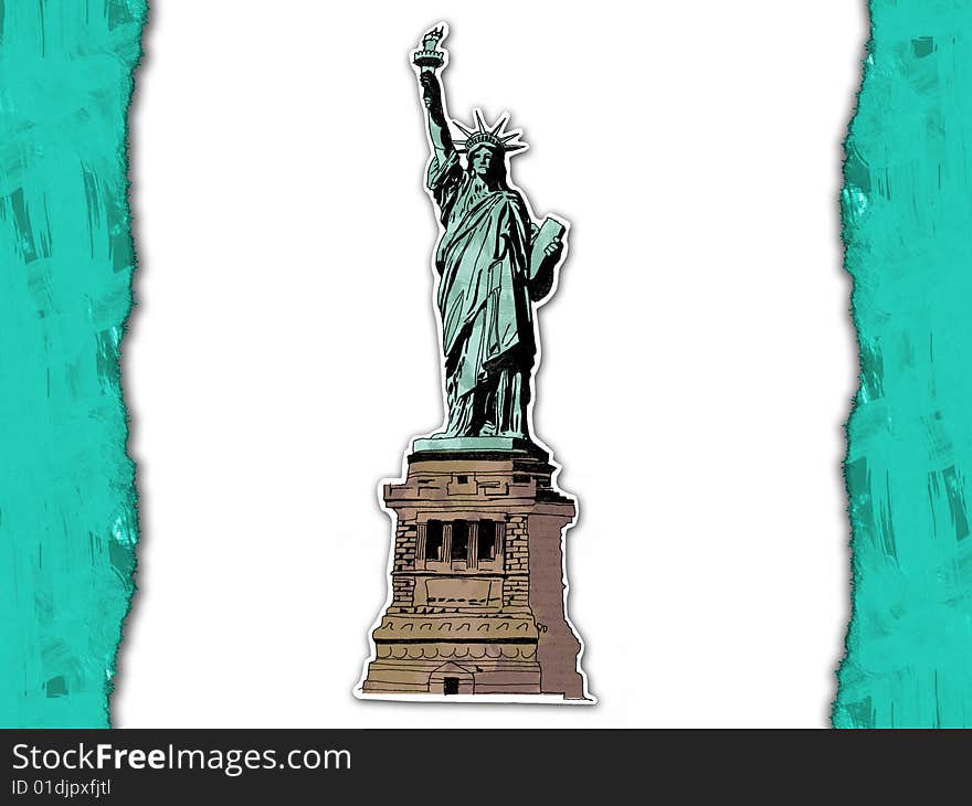 Paper statue of liberty. This picture was is drawn by the black gel ink pen, is painted then cut out, scanned and edit in the graphic editor. Paper statue of liberty. This picture was is drawn by the black gel ink pen, is painted then cut out, scanned and edit in the graphic editor.