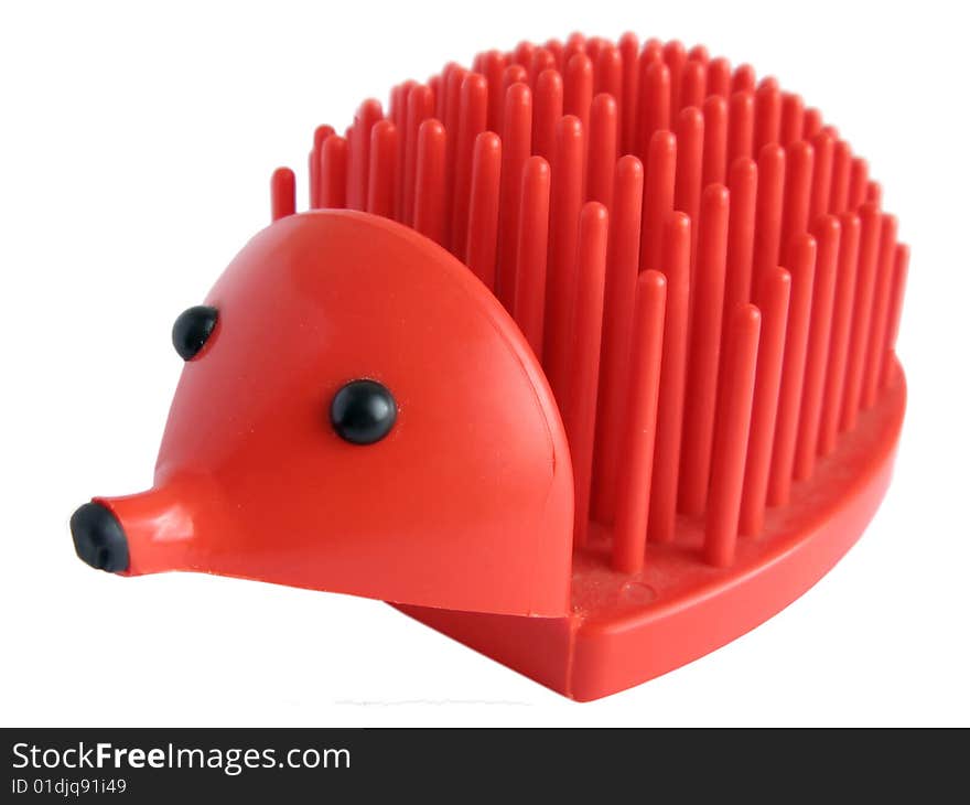 Red hedgehog Pencil Holder on white background isolated. Red hedgehog Pencil Holder on white background isolated