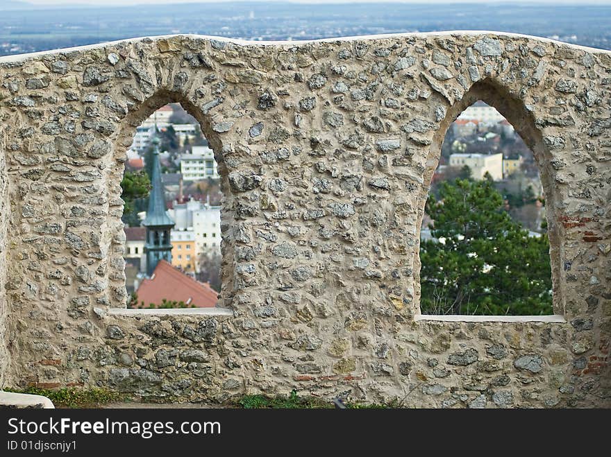 A old stonewall with windows. A old stonewall with windows