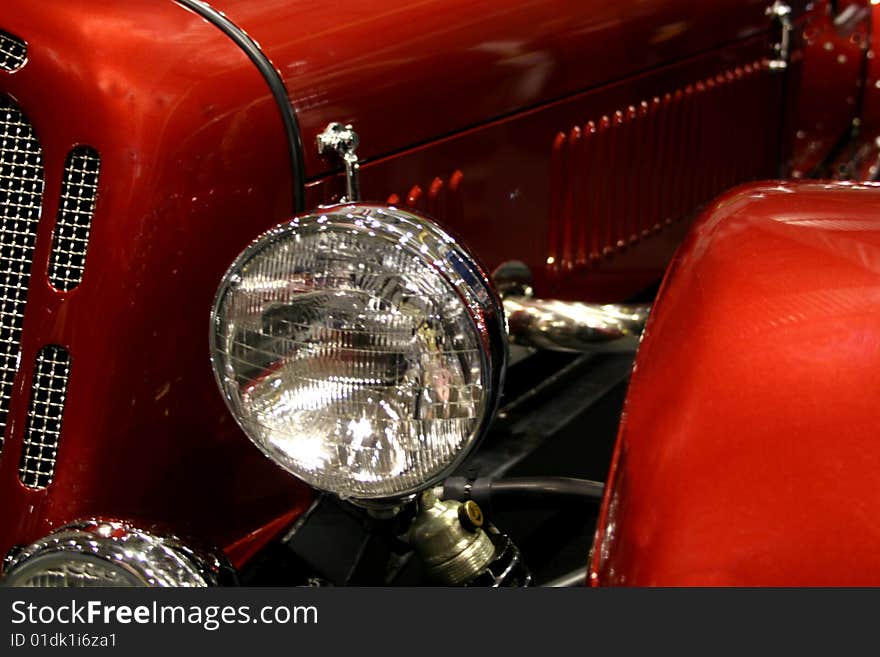 Red vintage car headlight unit