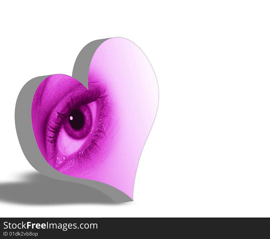 Surreal abstract of female eye inside of heart. Surreal abstract of female eye inside of heart