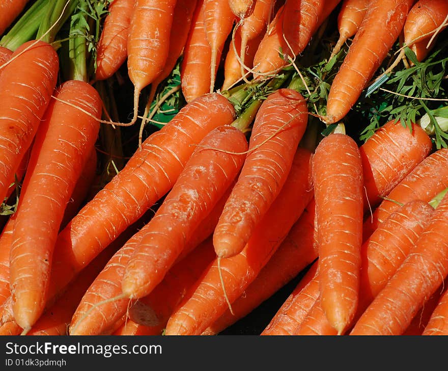 Close-up of raw carrots on market stall