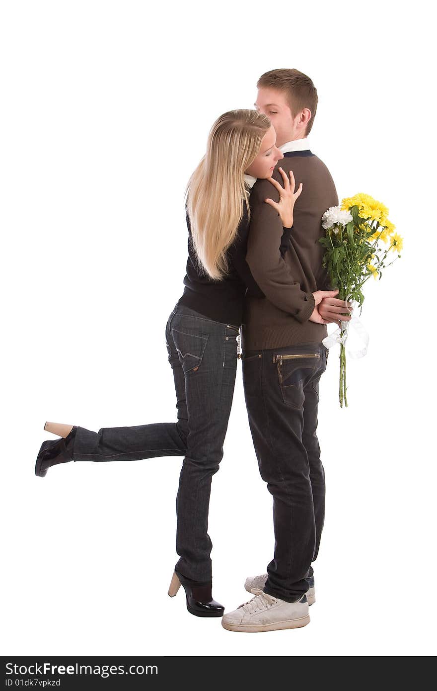 Enamoured Guy And The Girl With A Bouquet