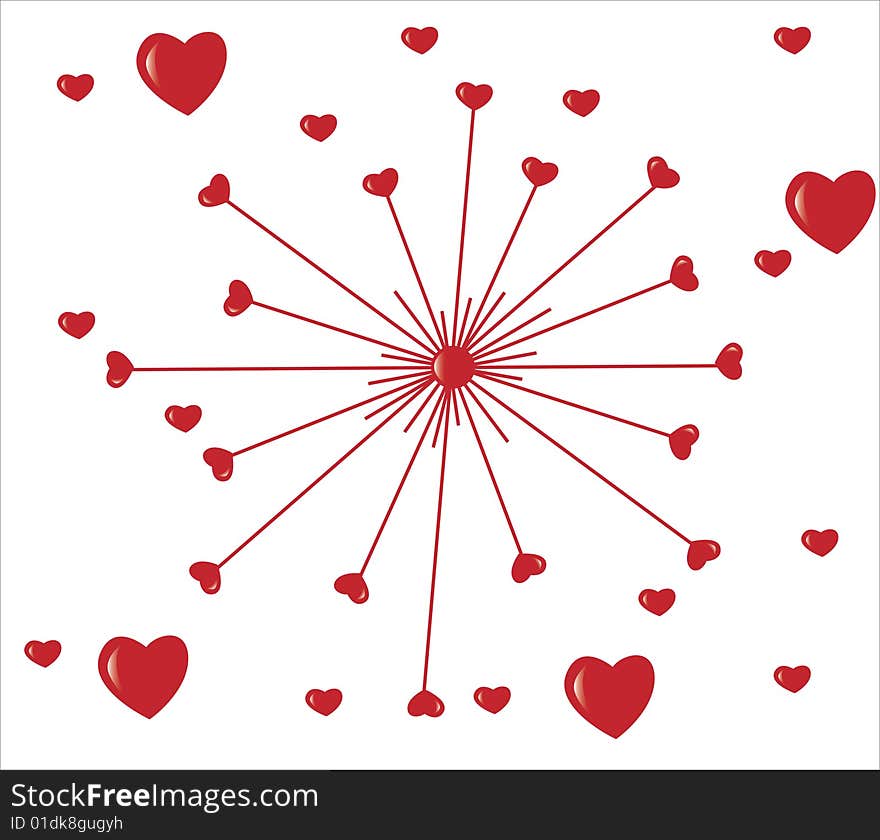 Red lines with big and small hearts. Red lines with big and small hearts