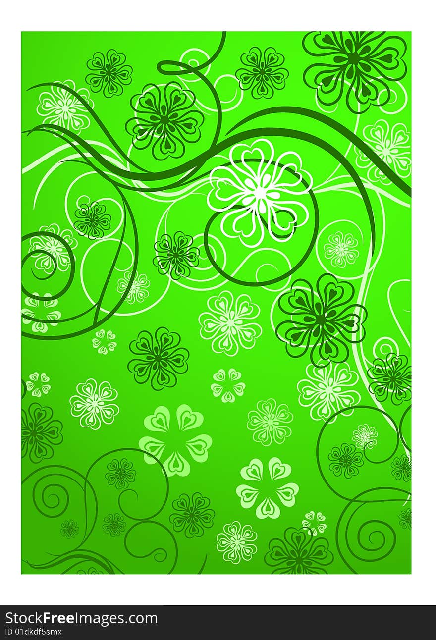 Beautiful pattern with bound lines and flowers in green, illustration