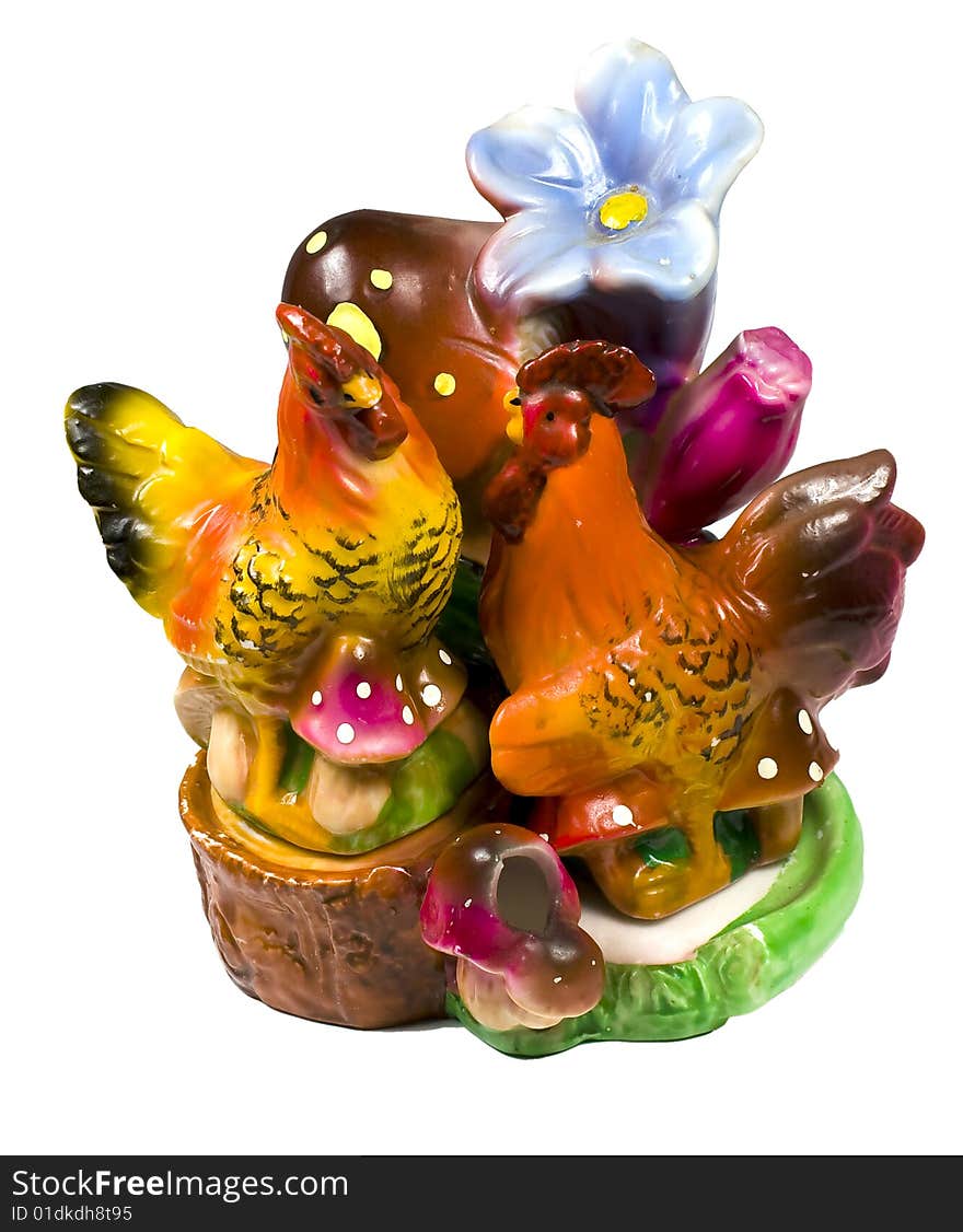 Saltcellar in the form of a cock and hen