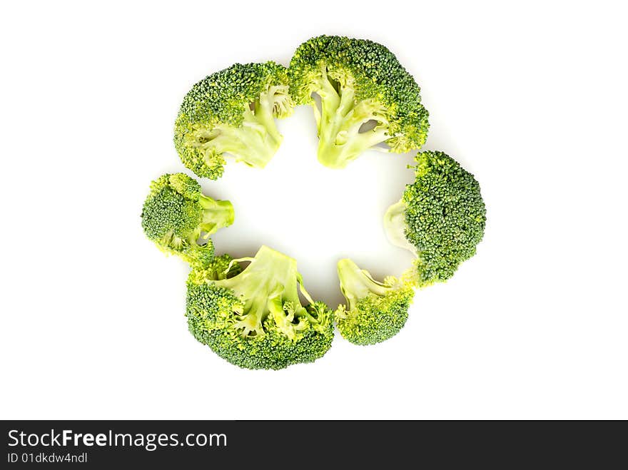 Green broccoli pieces (isolated)