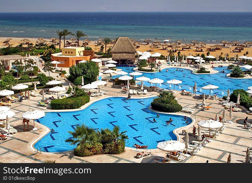 The swimming pool of a hotel