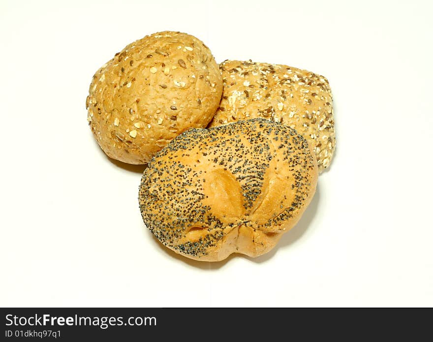 Bread rolls with sunflower seeds isolated on whit