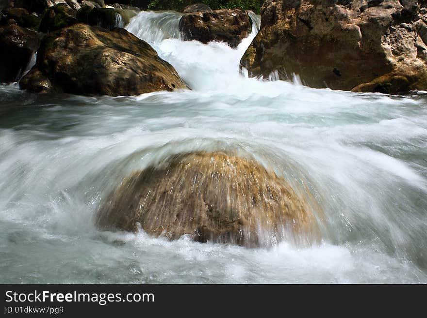 Mountain river rapids on rocks, Abkhazia