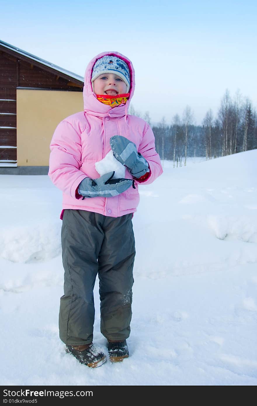 Girl Playing In Snow