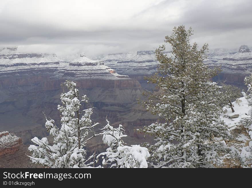 A view from the south rim of the grand canyon in the winter. A view from the south rim of the grand canyon in the winter.