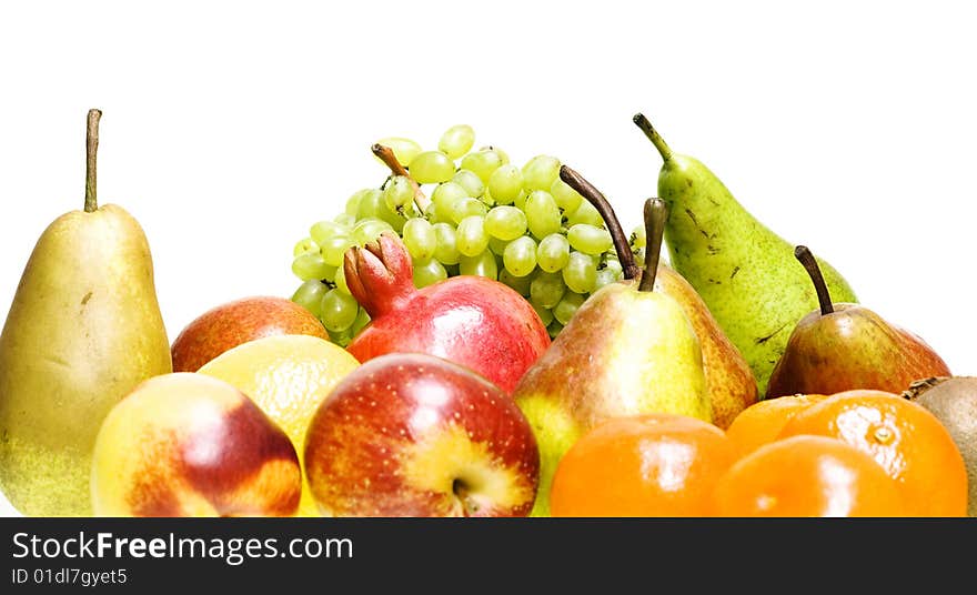 Fresh vegetables and fruits isolated on white background.