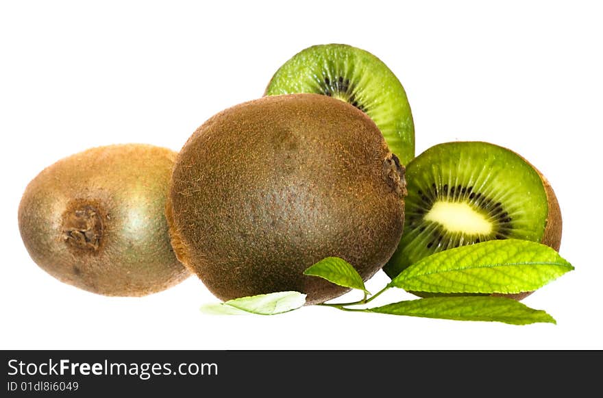 Fruits with leaves isolated on white background