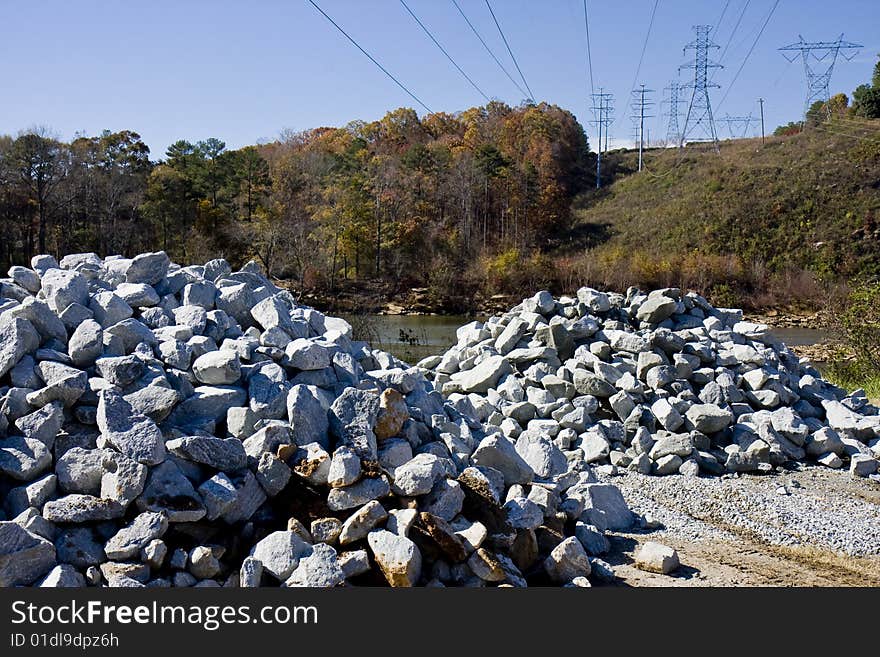 Gravel Piles by River