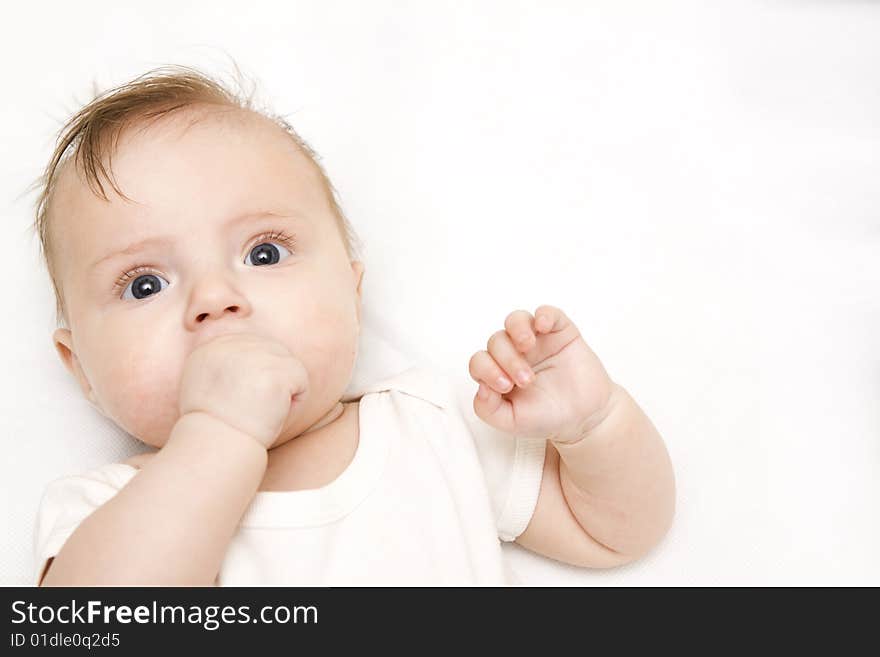 Little baby on a white background