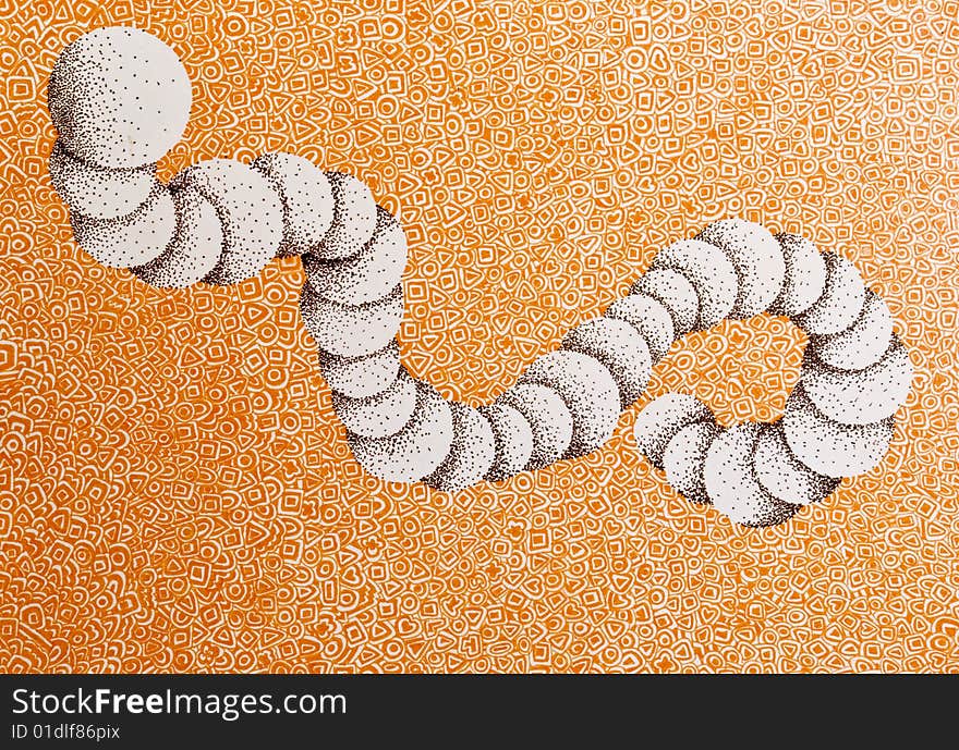 Abstract design, white worm on orange background