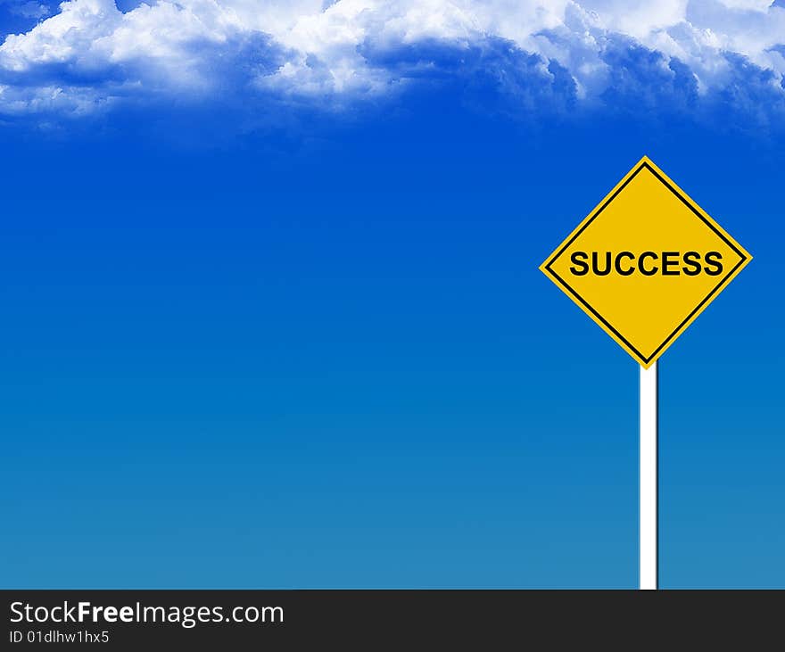 Yellow success sign whit blue sky background