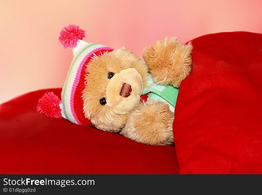 Teddy bear  in bed