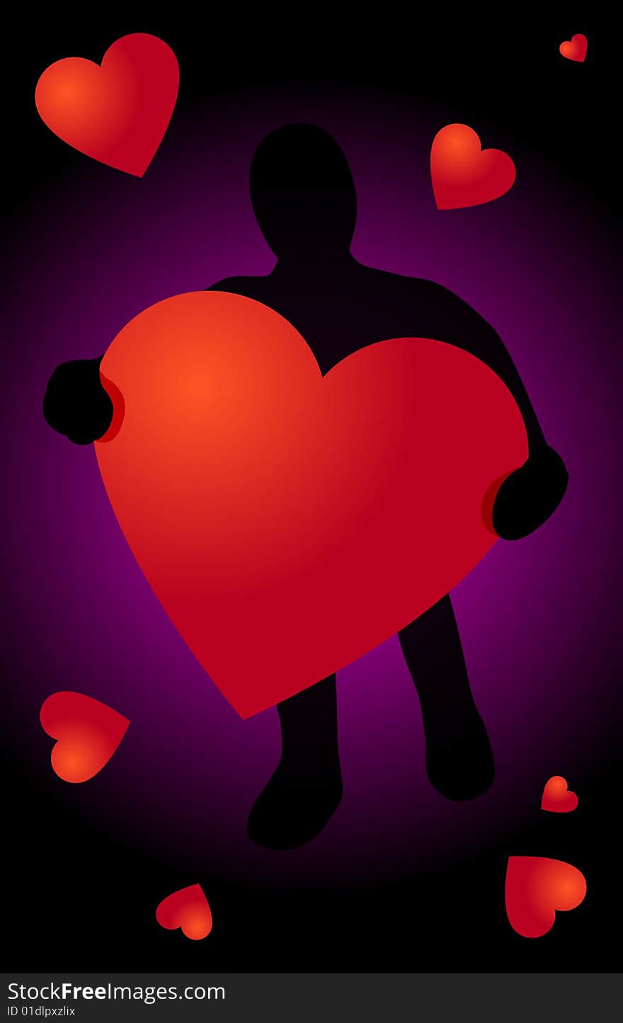 Black Silhouette With Heart In Hand