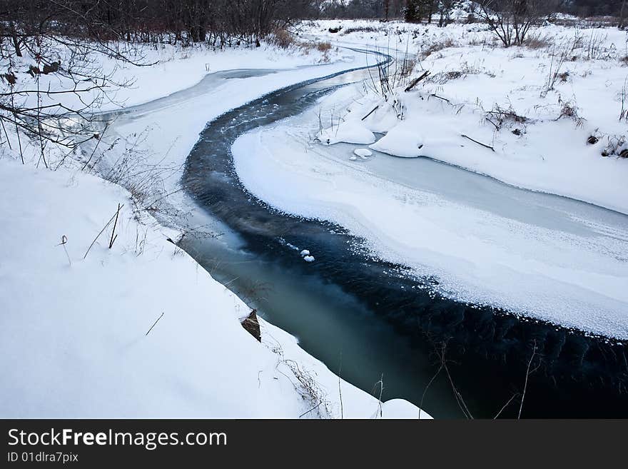 Frozen S-curve in the river. Frozen S-curve in the river