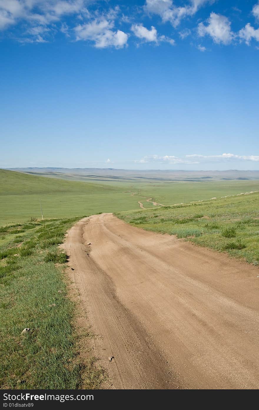 Remote road Mongolia Central Asia