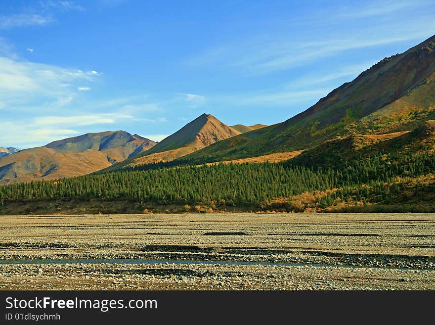 Glacier bed flowing through the basin in Alaska.