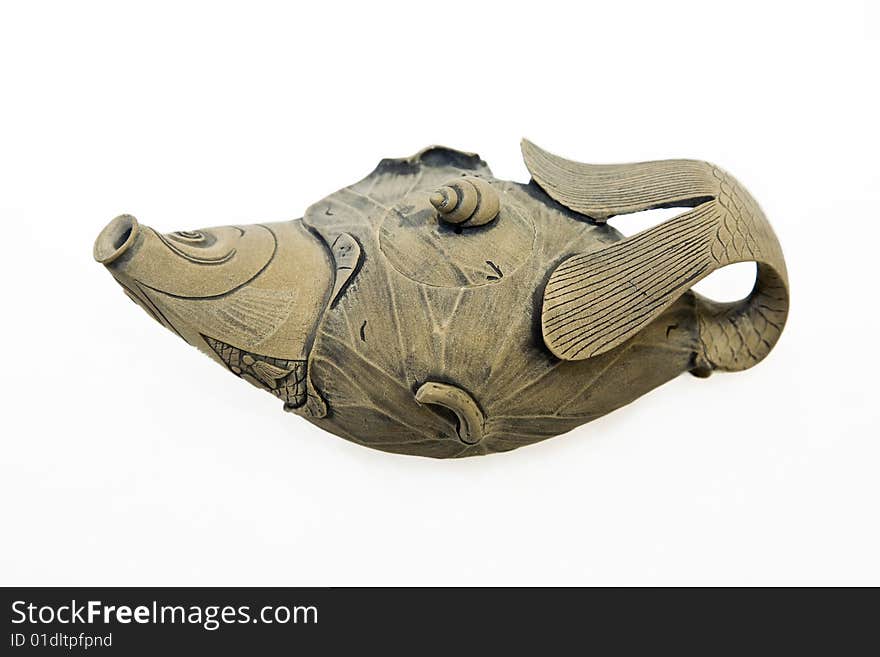 Stone teapots, handicrafts, carved stone, the shape of lotus leaf wrapped for carp