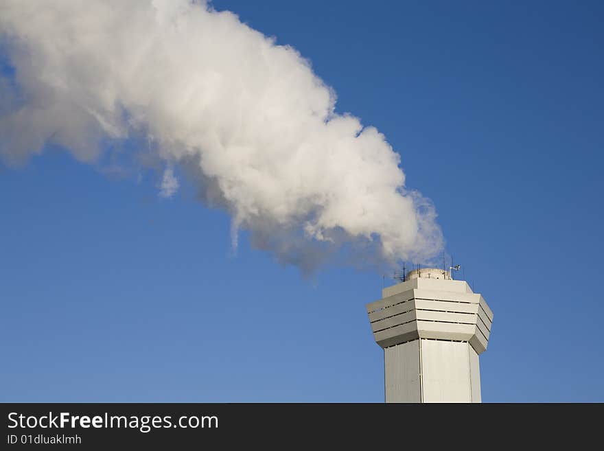 Blue sky chimney environment in danger smoke exhaust ecology industrial climate pollution. Blue sky chimney environment in danger smoke exhaust ecology industrial climate pollution