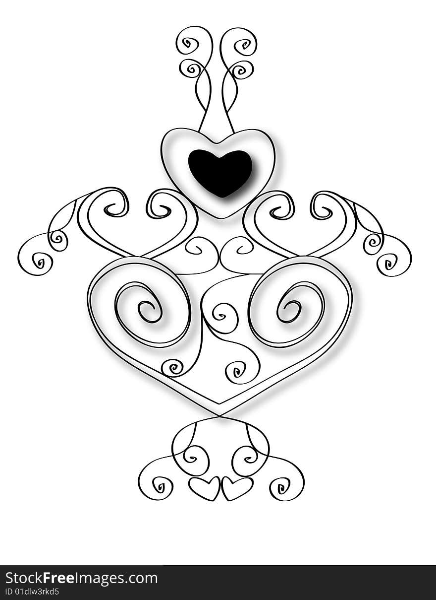 Hearts design in black and white with spirals. Hearts design in black and white with spirals